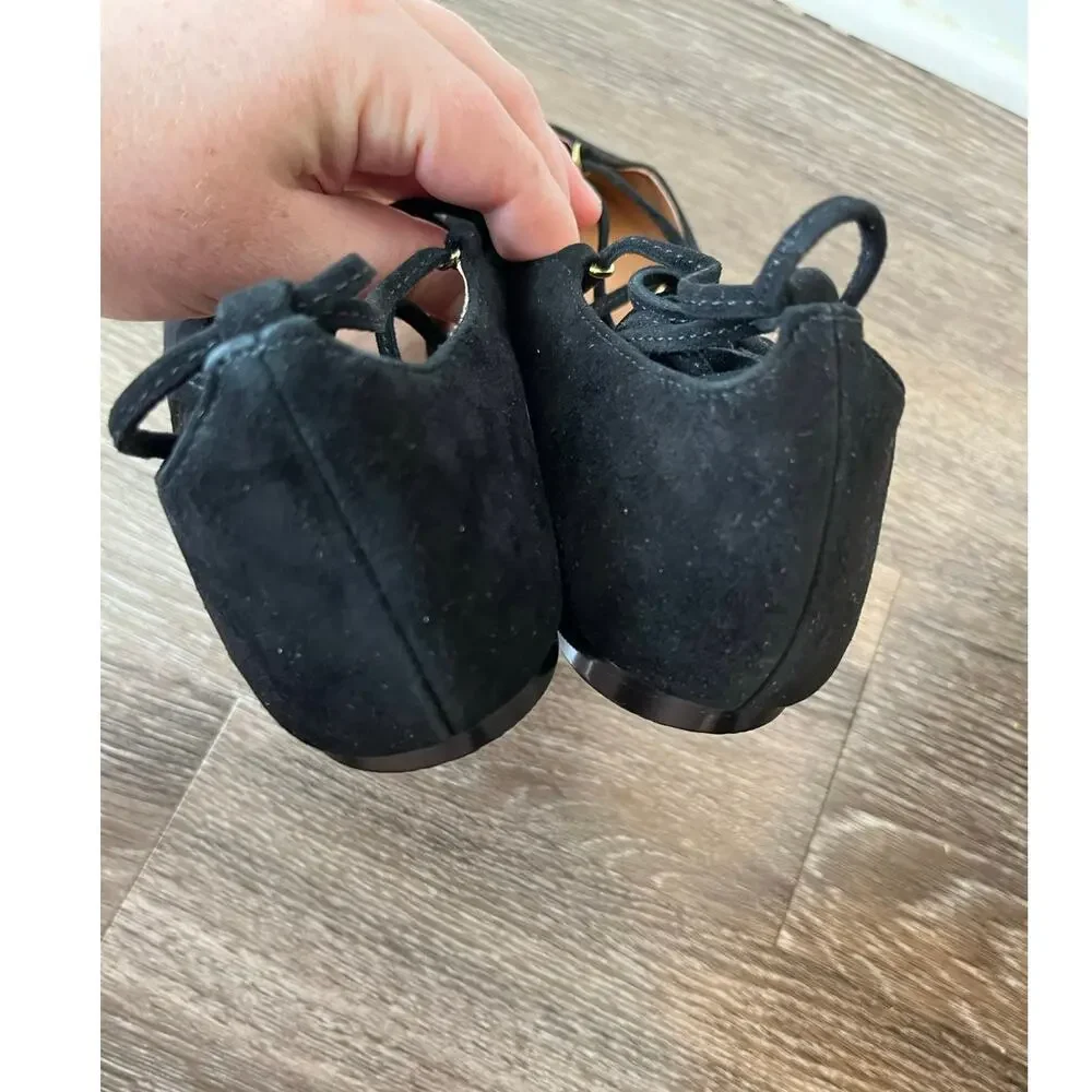 Madewell The Greta Lace-Up Ballet Flat in True Black Suede Size 9